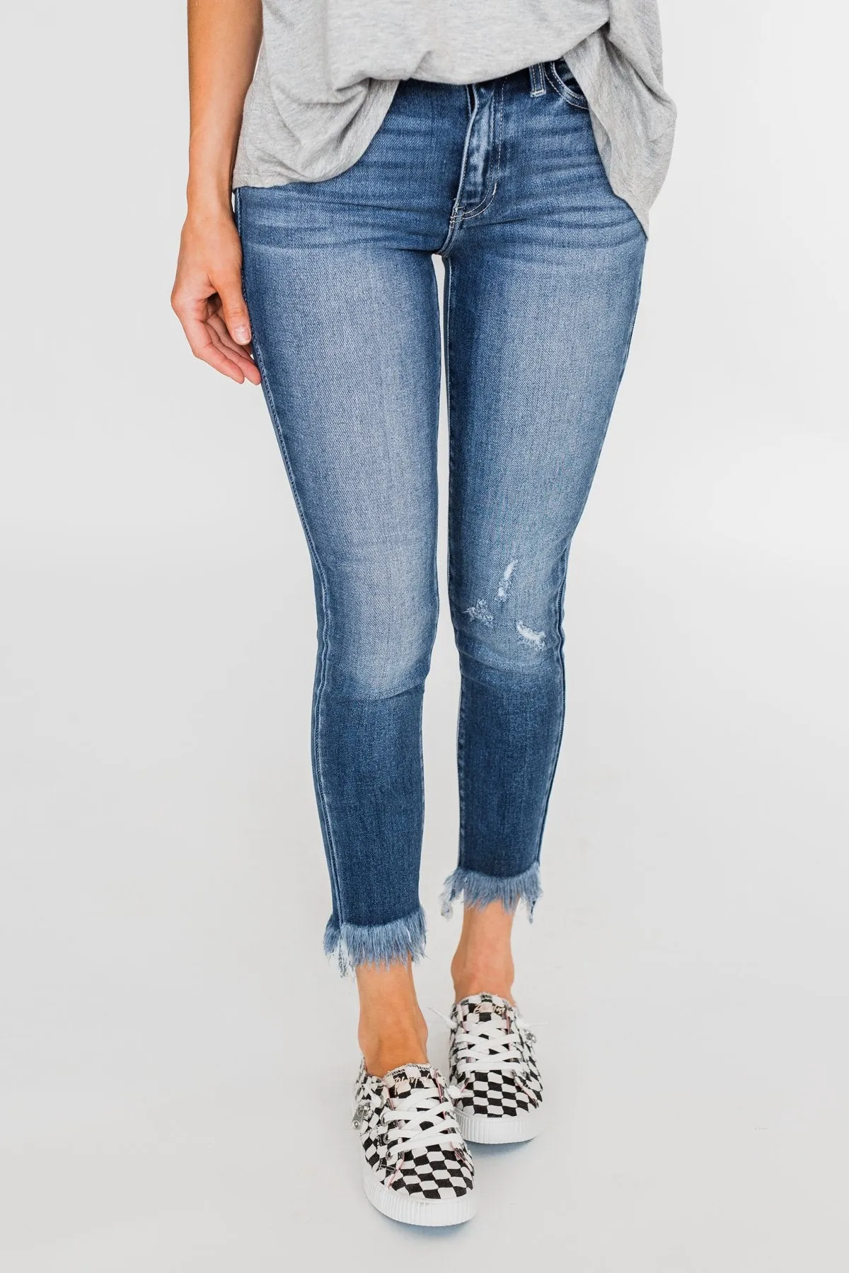 KanCan Raw Hem Skinny Jeans- Heather Wash