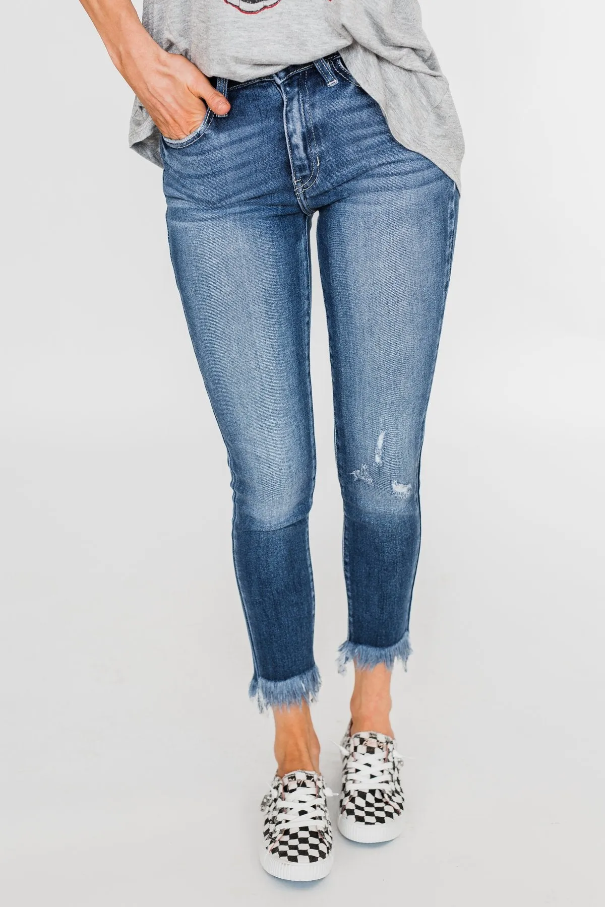 KanCan Raw Hem Skinny Jeans- Heather Wash