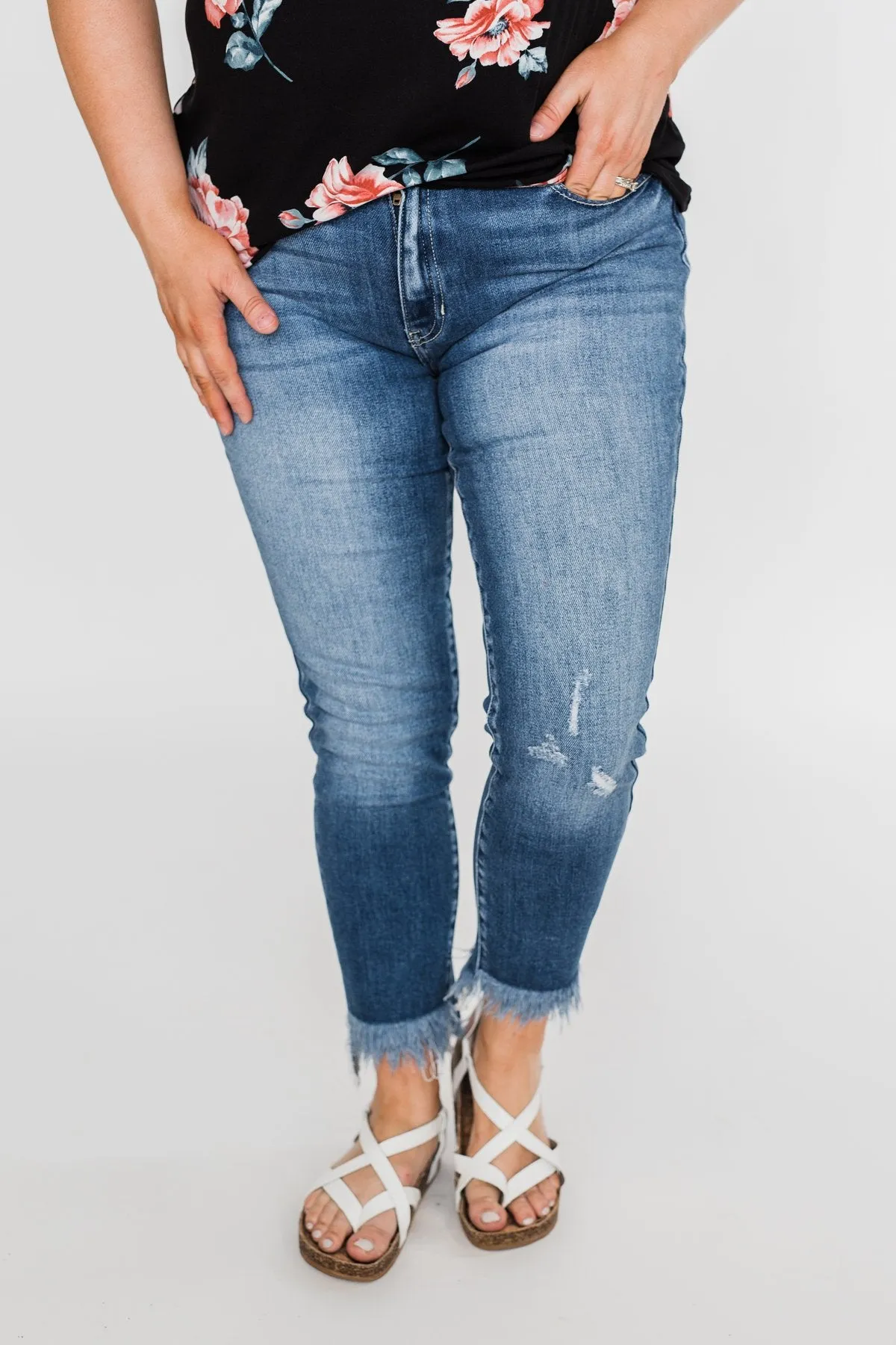 KanCan Raw Hem Skinny Jeans- Heather Wash