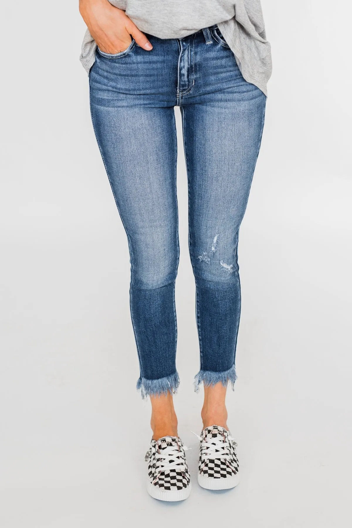 KanCan Raw Hem Skinny Jeans- Heather Wash