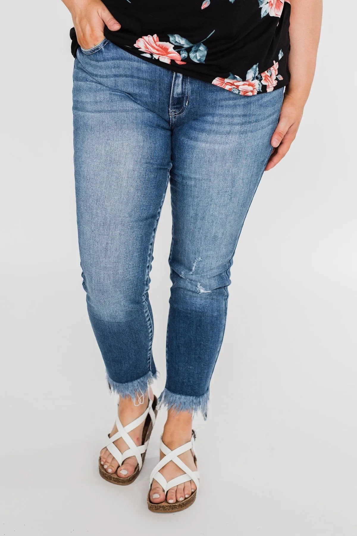 KanCan Raw Hem Skinny Jeans- Heather Wash
