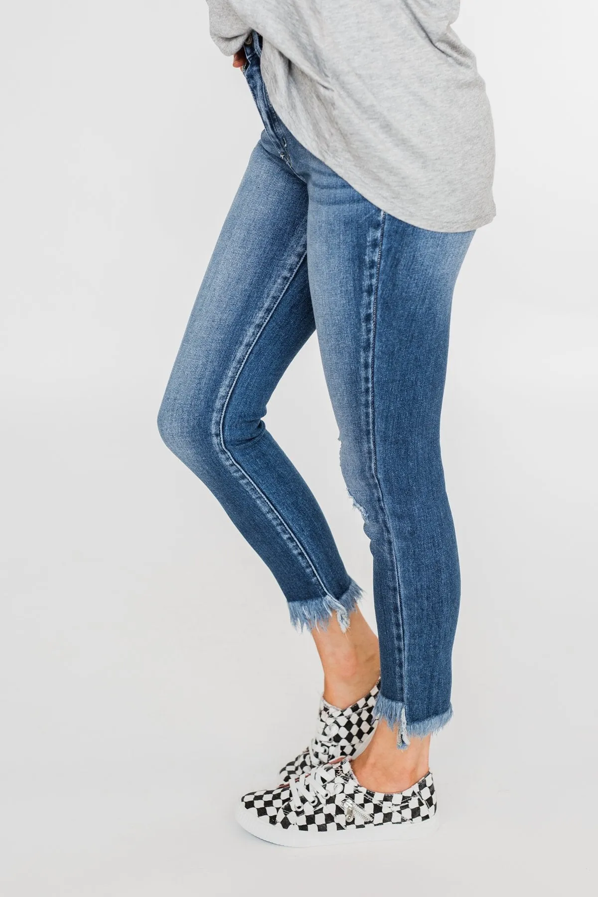 KanCan Raw Hem Skinny Jeans- Heather Wash
