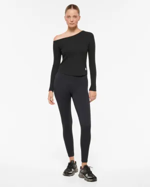 KEPLER OFF SHOULDER WAFFLE TOP BLACK