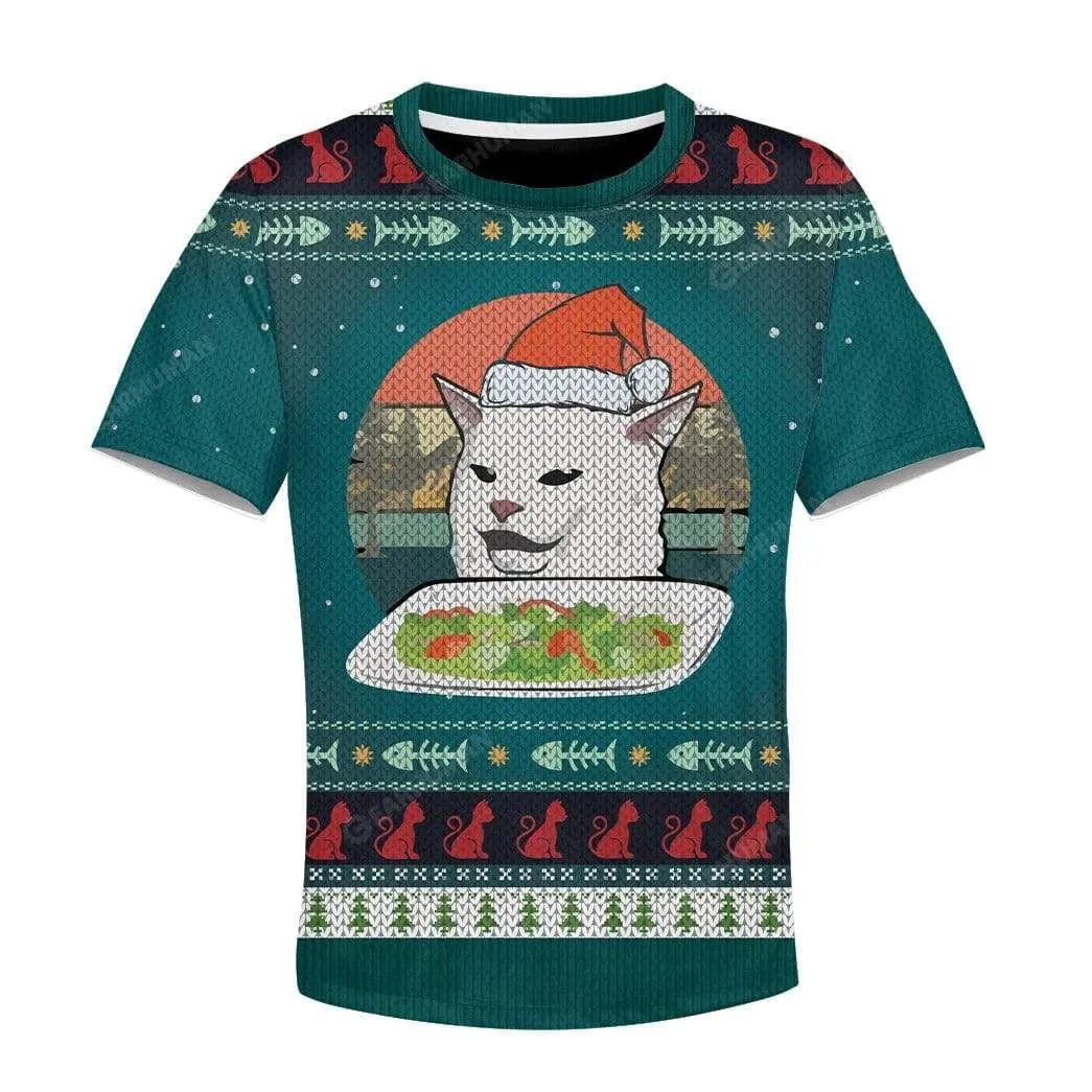 Kid Ugly Christmas Cat Custom Cosplay T-Shirts Hoodies Apparel