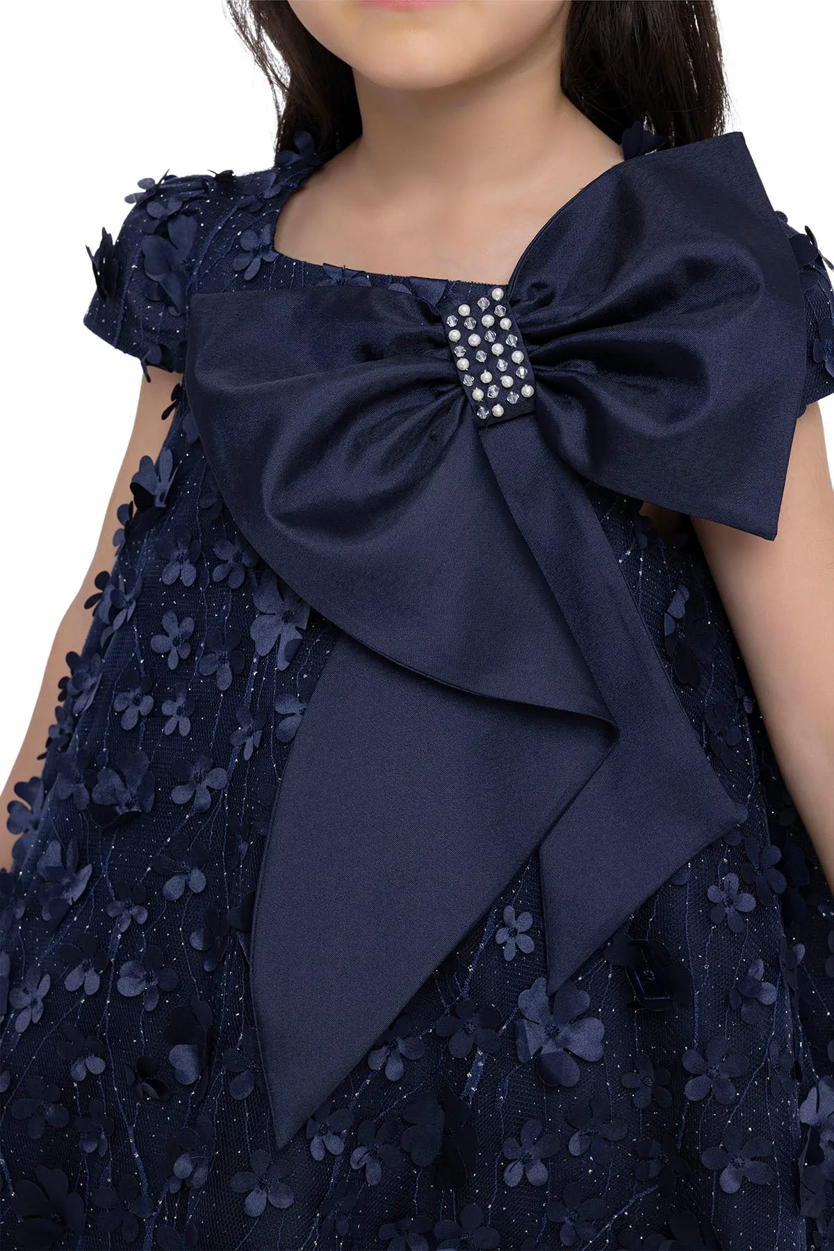 Kids Dresses Trapeze Navy Dress with a Bow