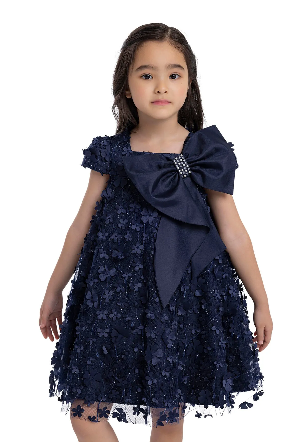 Kids Dresses Trapeze Navy Dress with a Bow