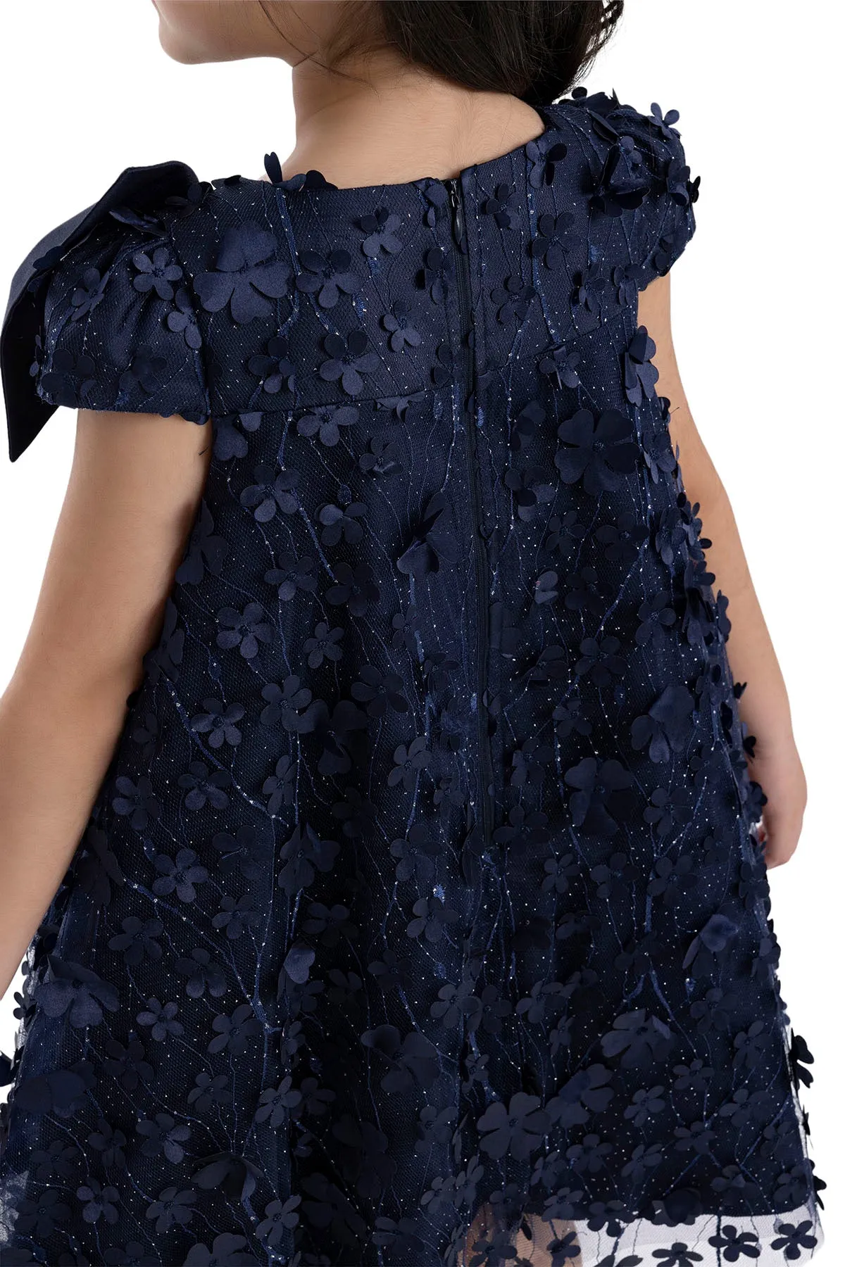 Kids Dresses Trapeze Navy Dress with a Bow