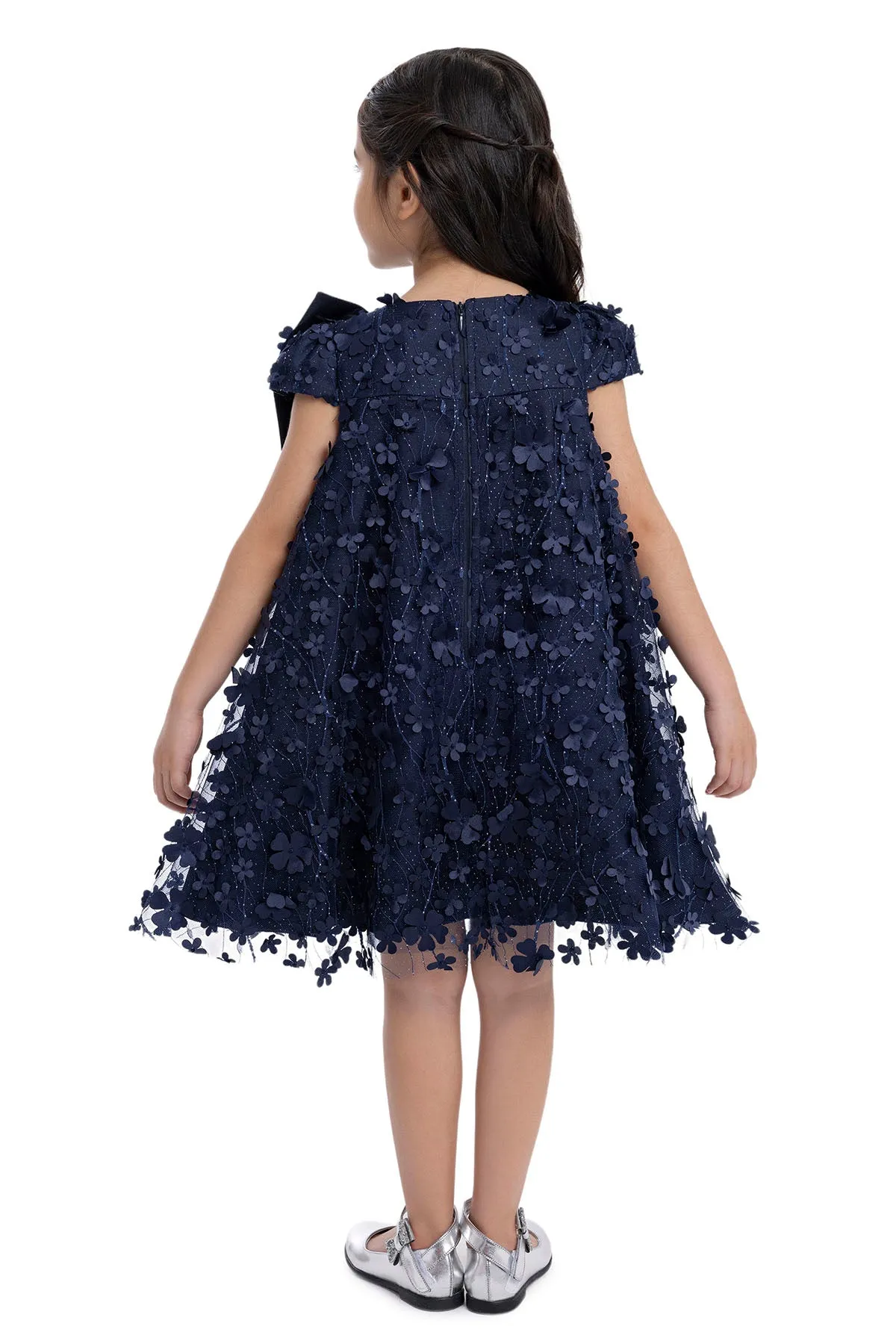 Kids Dresses Trapeze Navy Dress with a Bow