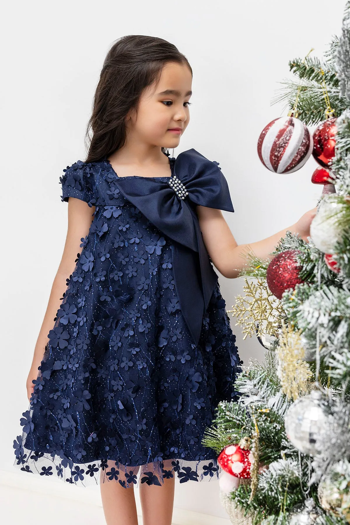 Kids Dresses Trapeze Navy Dress with a Bow