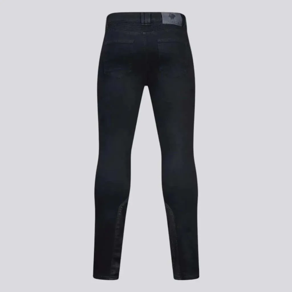 Knee-pads stonewashed riding jeans for men