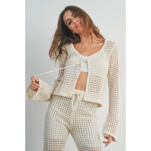 Knitted Long Sleeve Tie Front Cardigan || Ivory