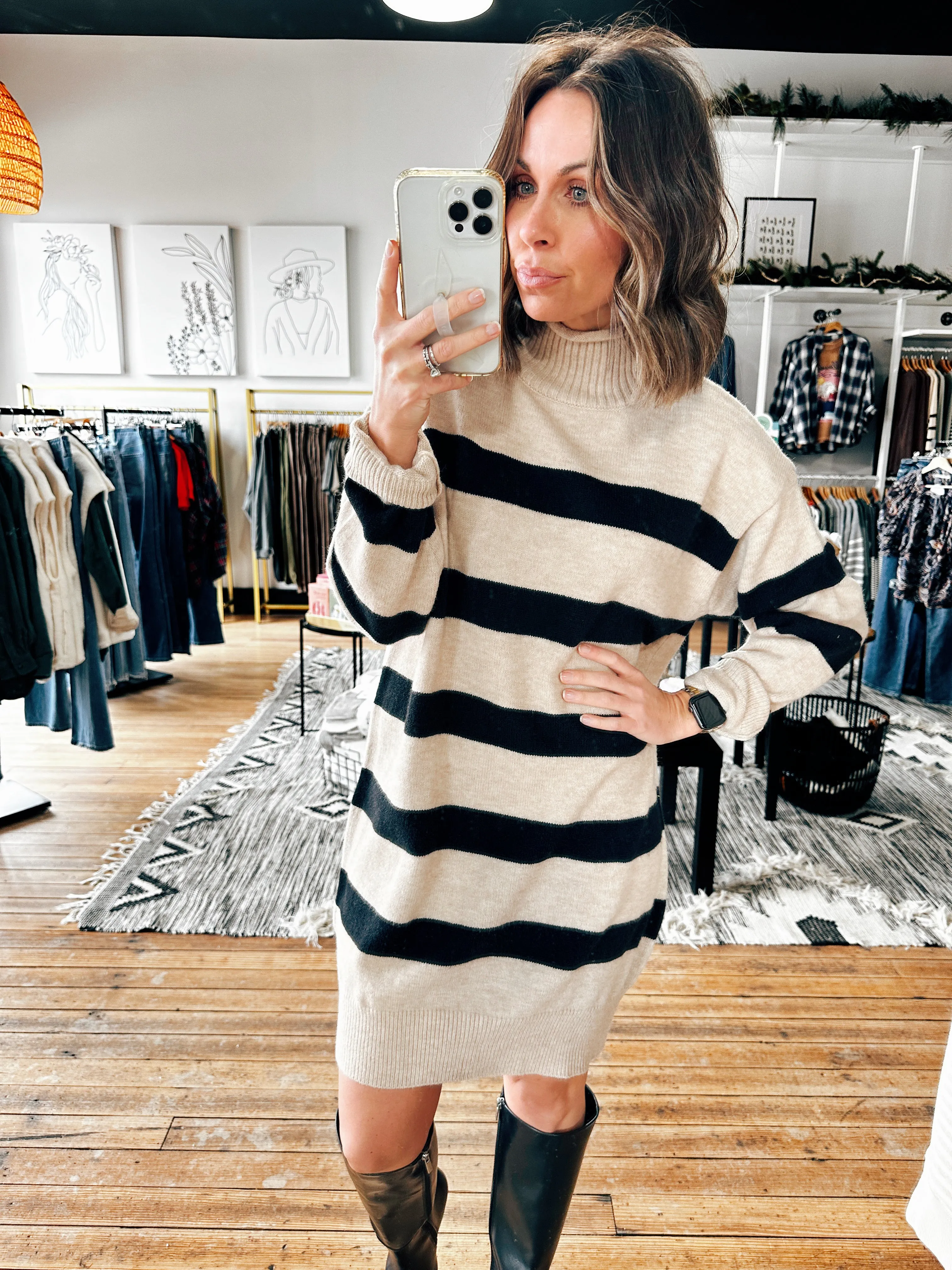 Kristin Turtleneck Striped Sweater Dress