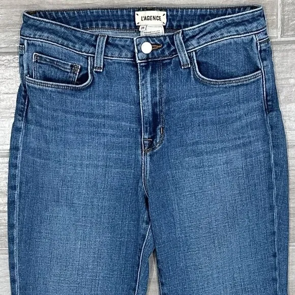 L'agence Bell Mid Rise Vintage Flare Jeans in Authentique Medium Wash Denim