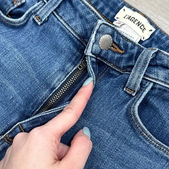 L'agence Bell Mid Rise Vintage Flare Jeans in Authentique Medium Wash Denim