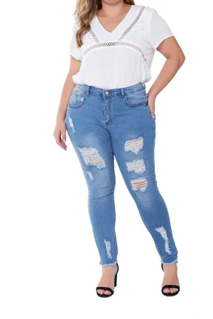 Large Size Jeans Female Hole-breaking Stretched Slim Ladies Jeans