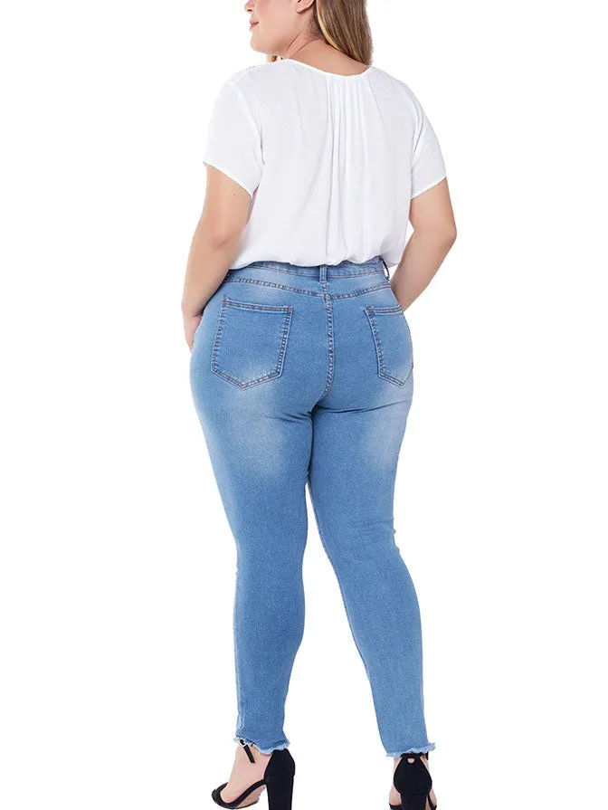 Large Size Jeans Female Hole-breaking Stretched Slim Ladies Jeans