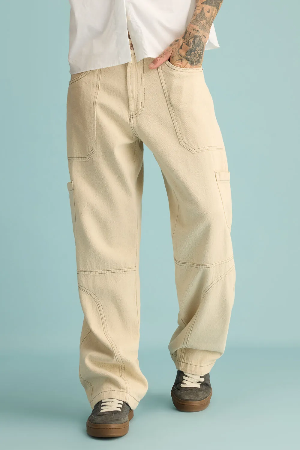 Latte Contrast Cargo Men's Wide Jeans