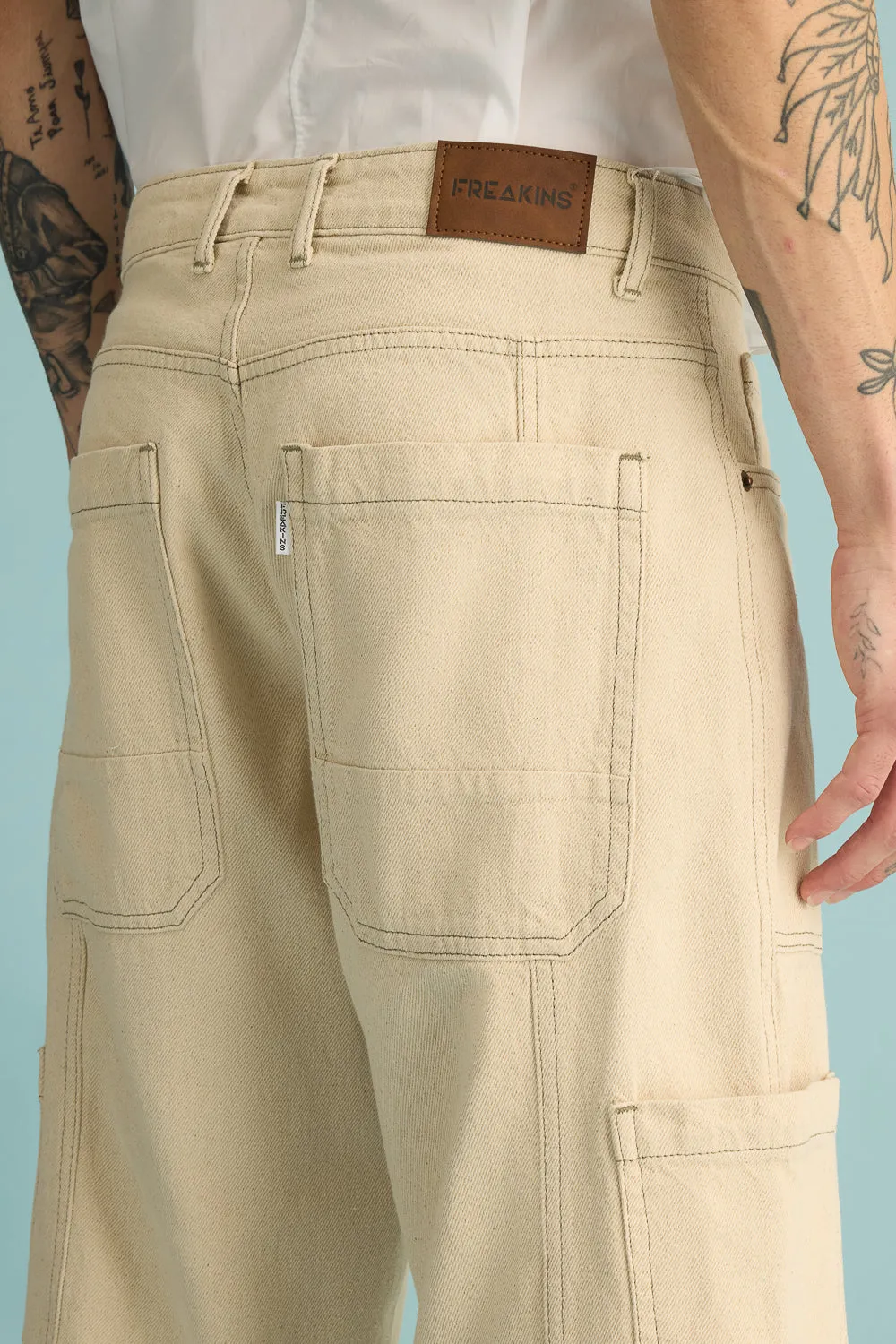 Latte Contrast Cargo Men's Wide Jeans