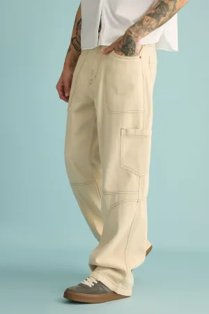 Latte Contrast Cargo Men's Wide Jeans