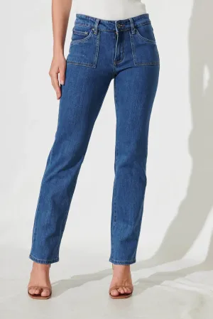Lea Jeans - Mid Rise Straight Leg Jean In Mid Blue Denim