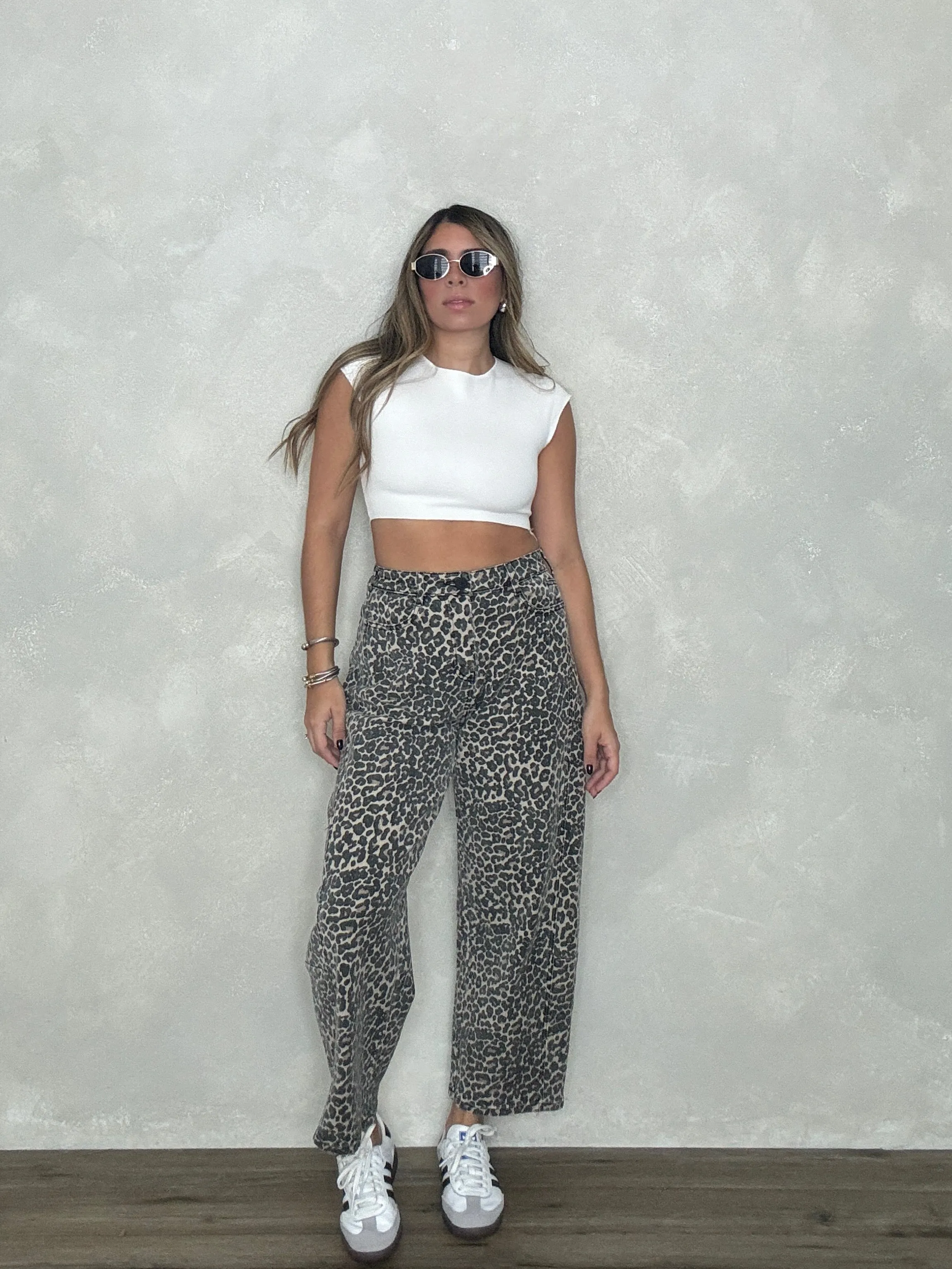 LEOPARD BARREL JEANS