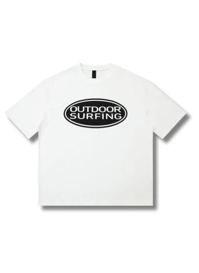 Liam - Solid round neck T-shirts with "Outdoor Surfing" print