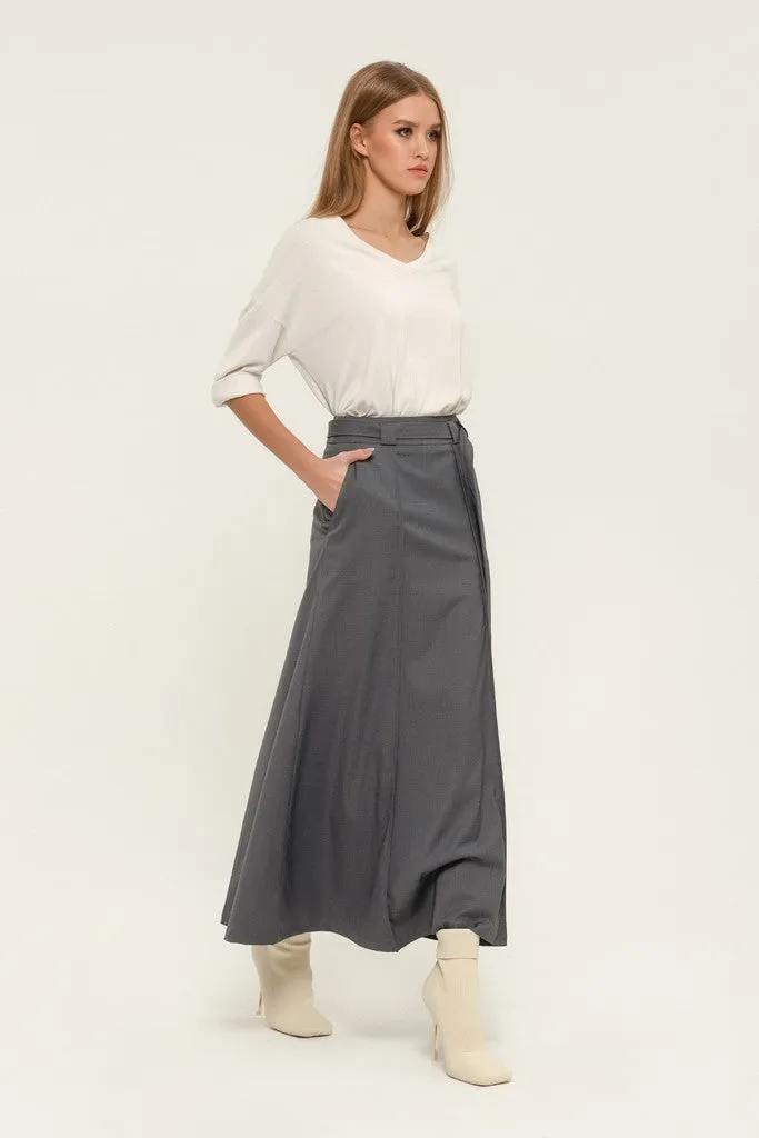 Light gray Day or Office Maxi Paneled Skirt with Pockets