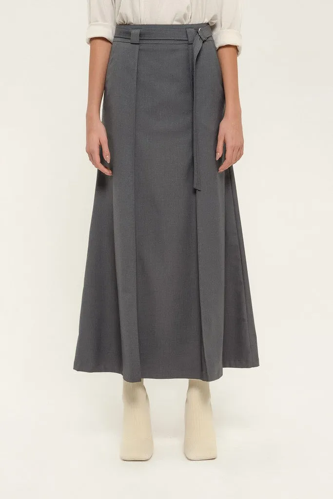 Light gray Day or Office Maxi Paneled Skirt with Pockets