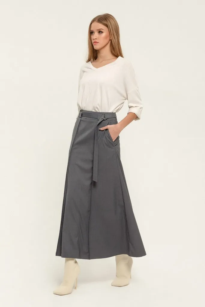 Light gray Day or Office Maxi Paneled Skirt with Pockets