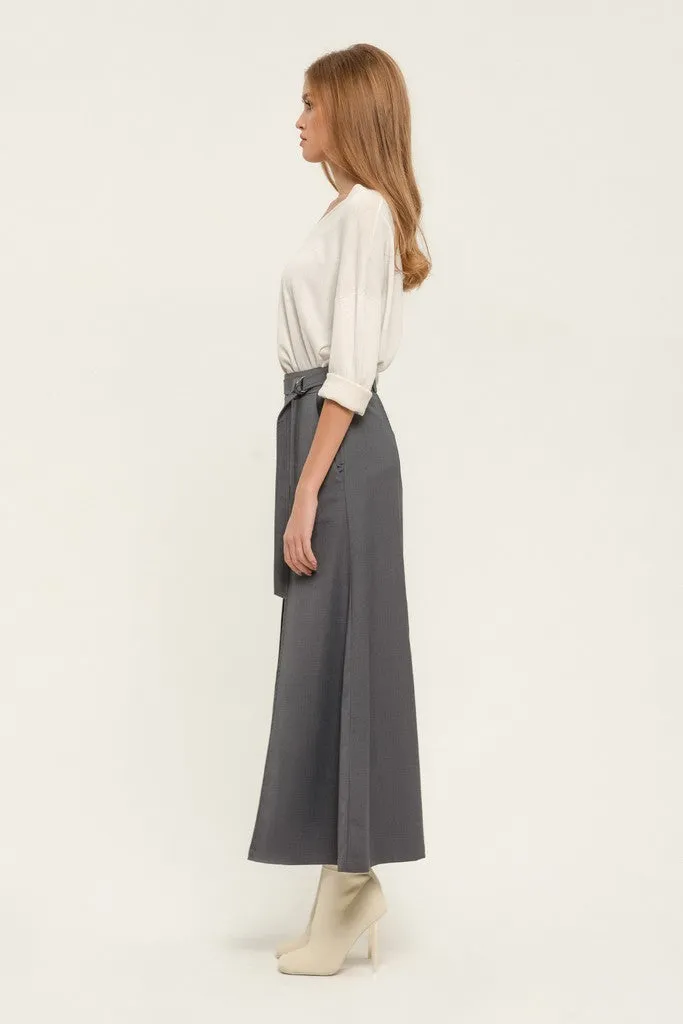 Light gray Day or Office Maxi Paneled Skirt with Pockets