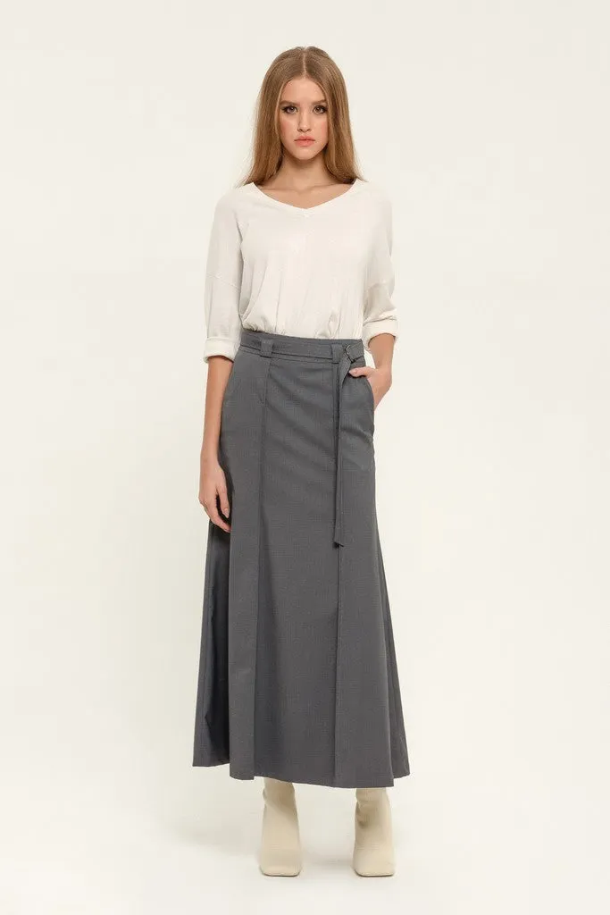 Light gray Day or Office Maxi Paneled Skirt with Pockets