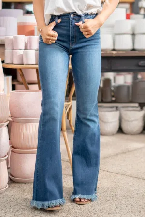 Lily Mae High Rise Flare With Frayed Hem