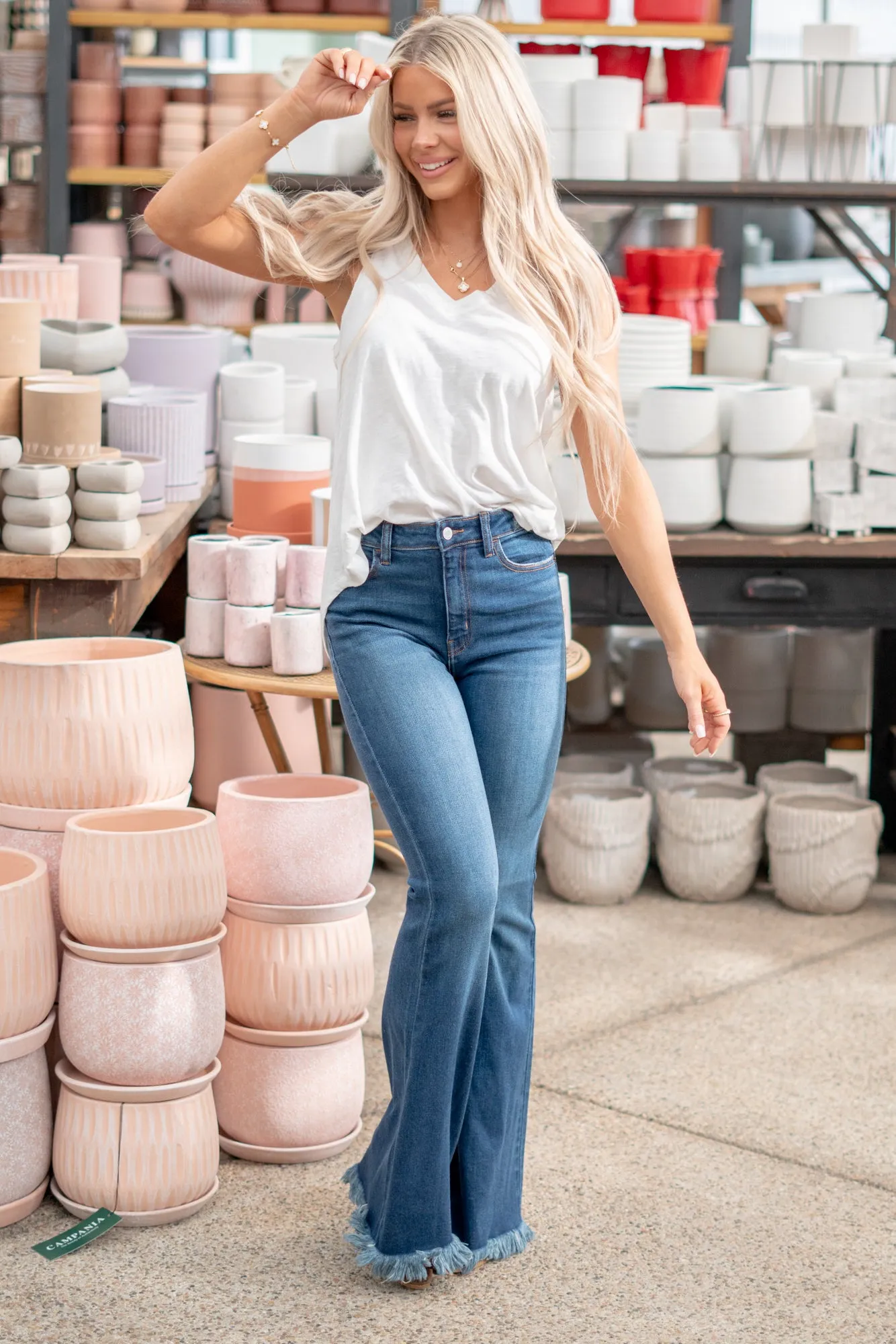 Lily Mae High Rise Flare With Frayed Hem