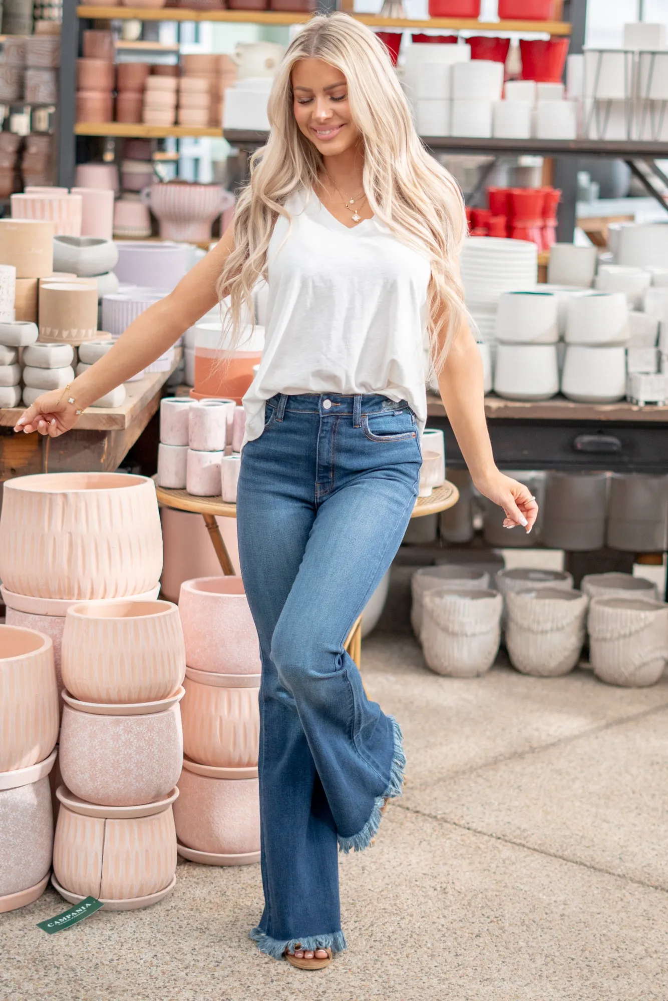 Lily Mae High Rise Flare With Frayed Hem