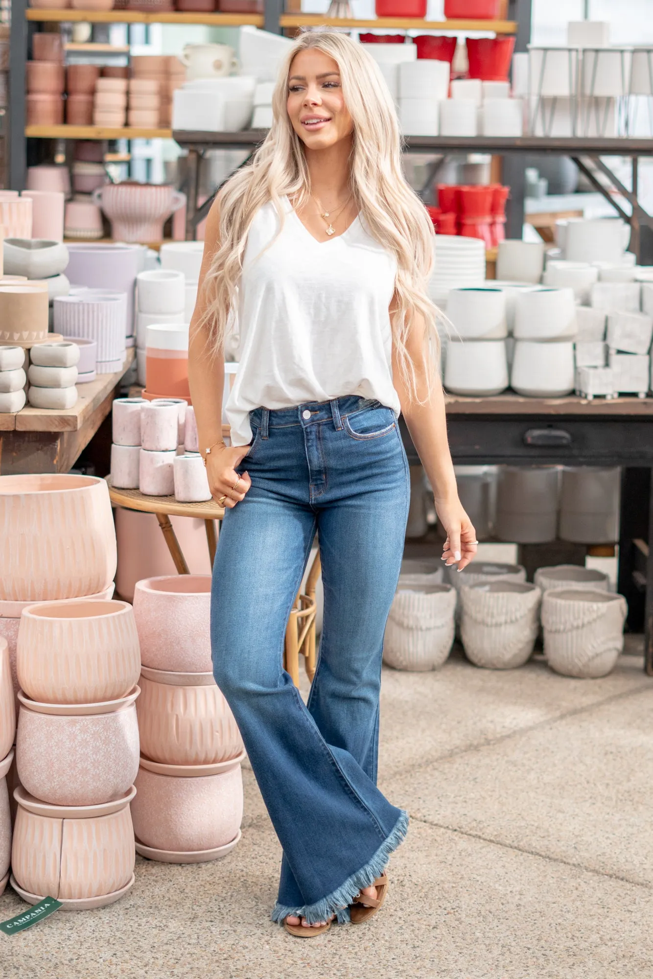 Lily Mae High Rise Flare With Frayed Hem