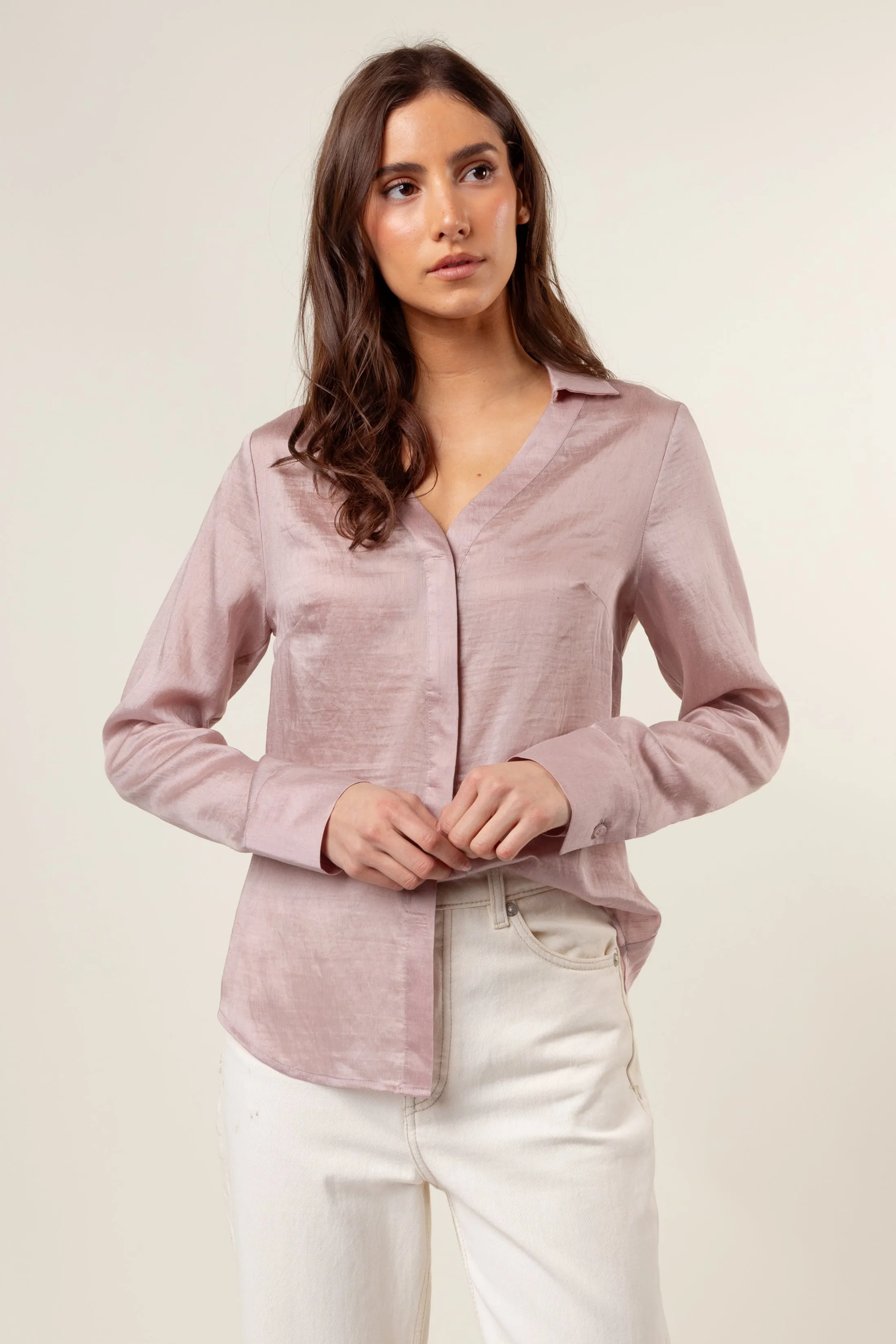 Linen Hidden-placket Blouse