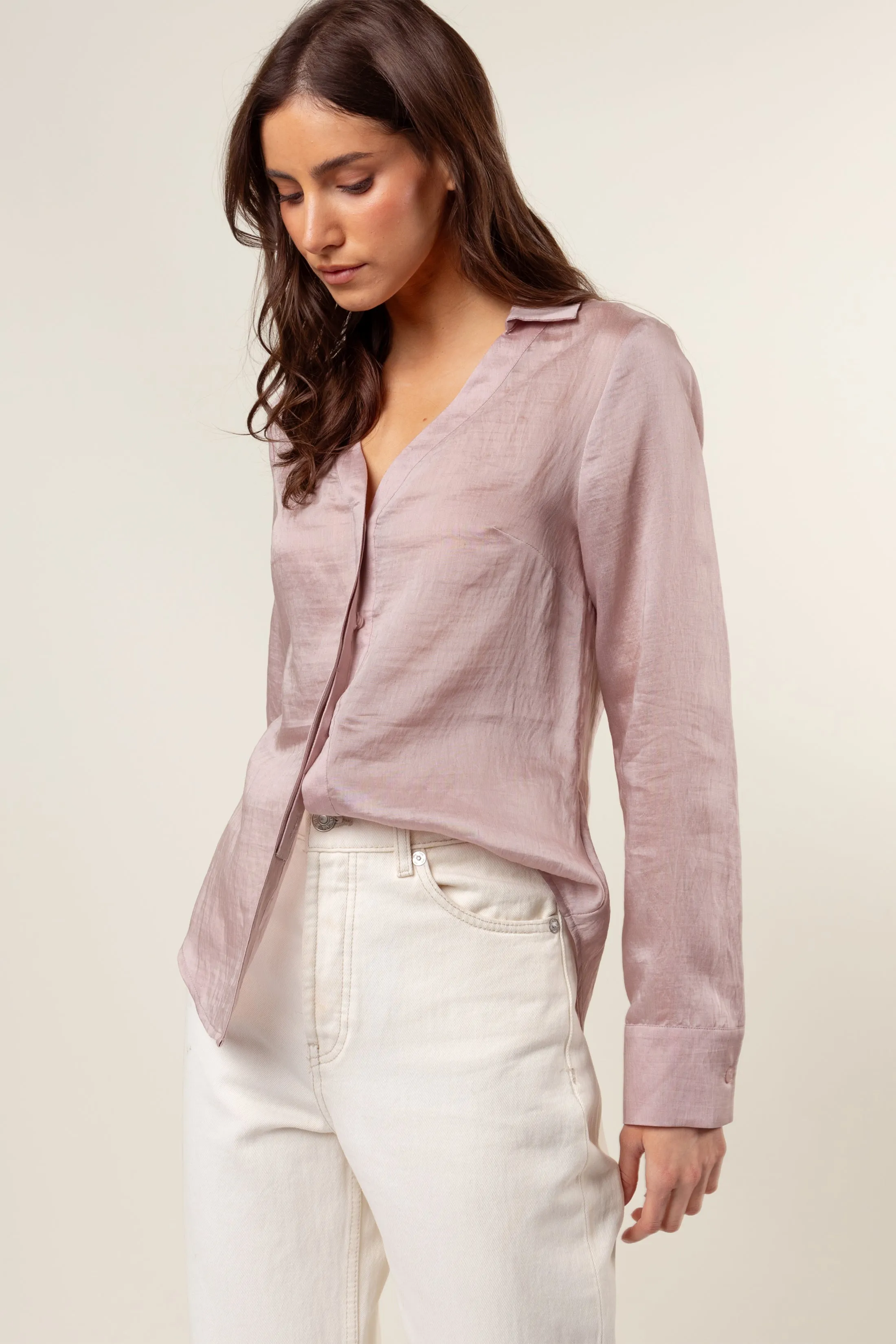 Linen Hidden-placket Blouse