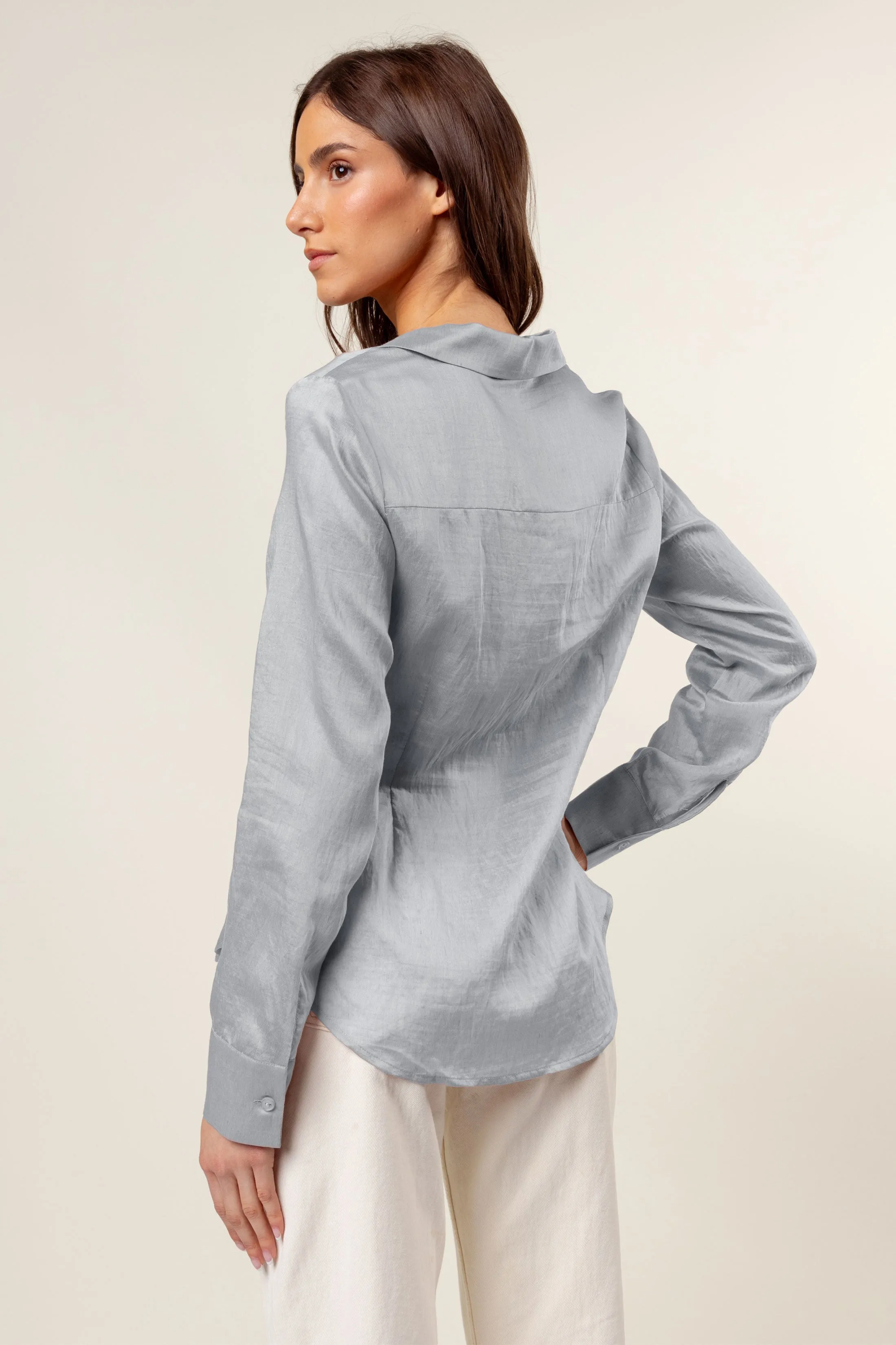 Linen Hidden-placket Blouse