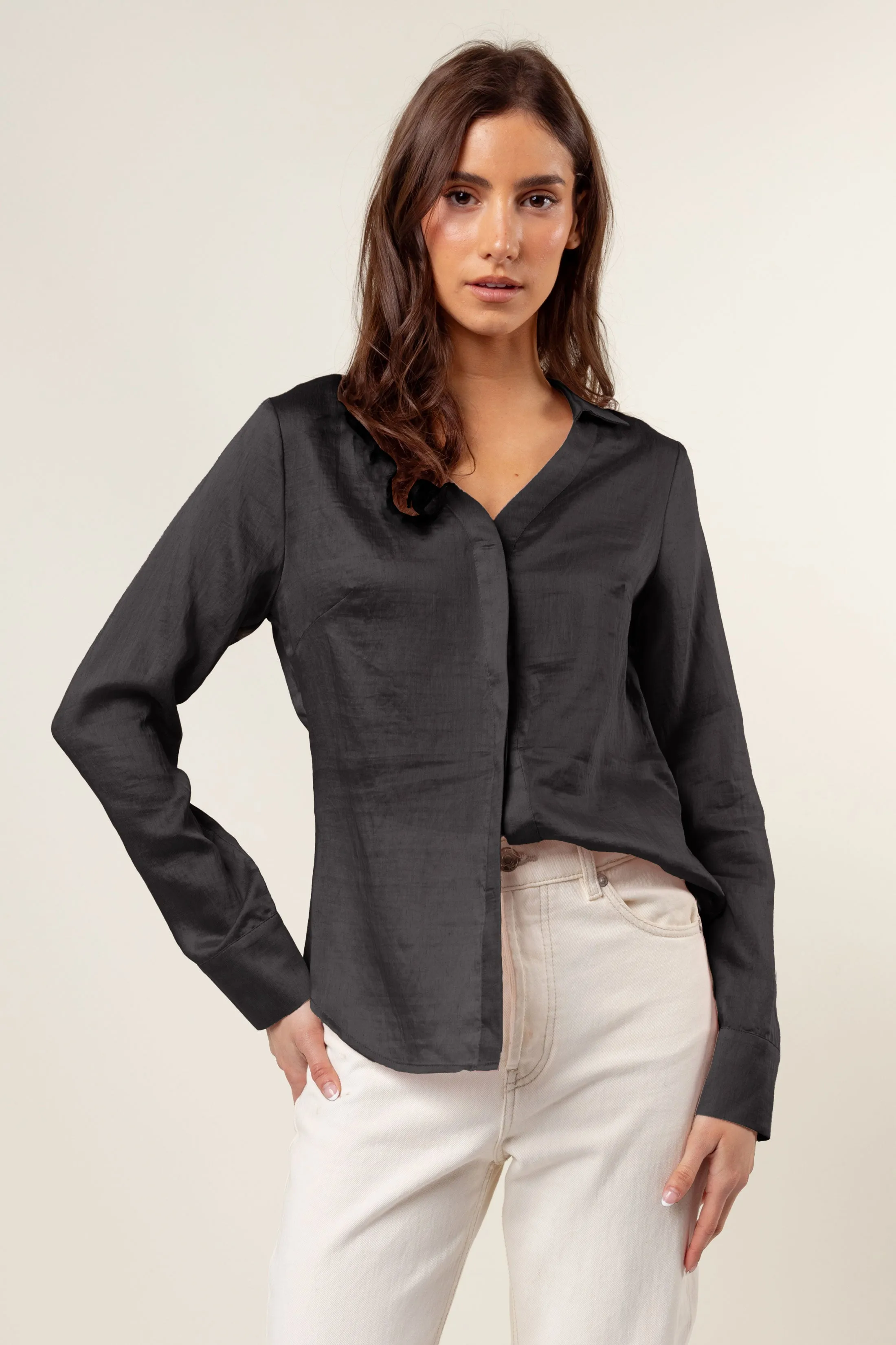 Linen Hidden-placket Blouse