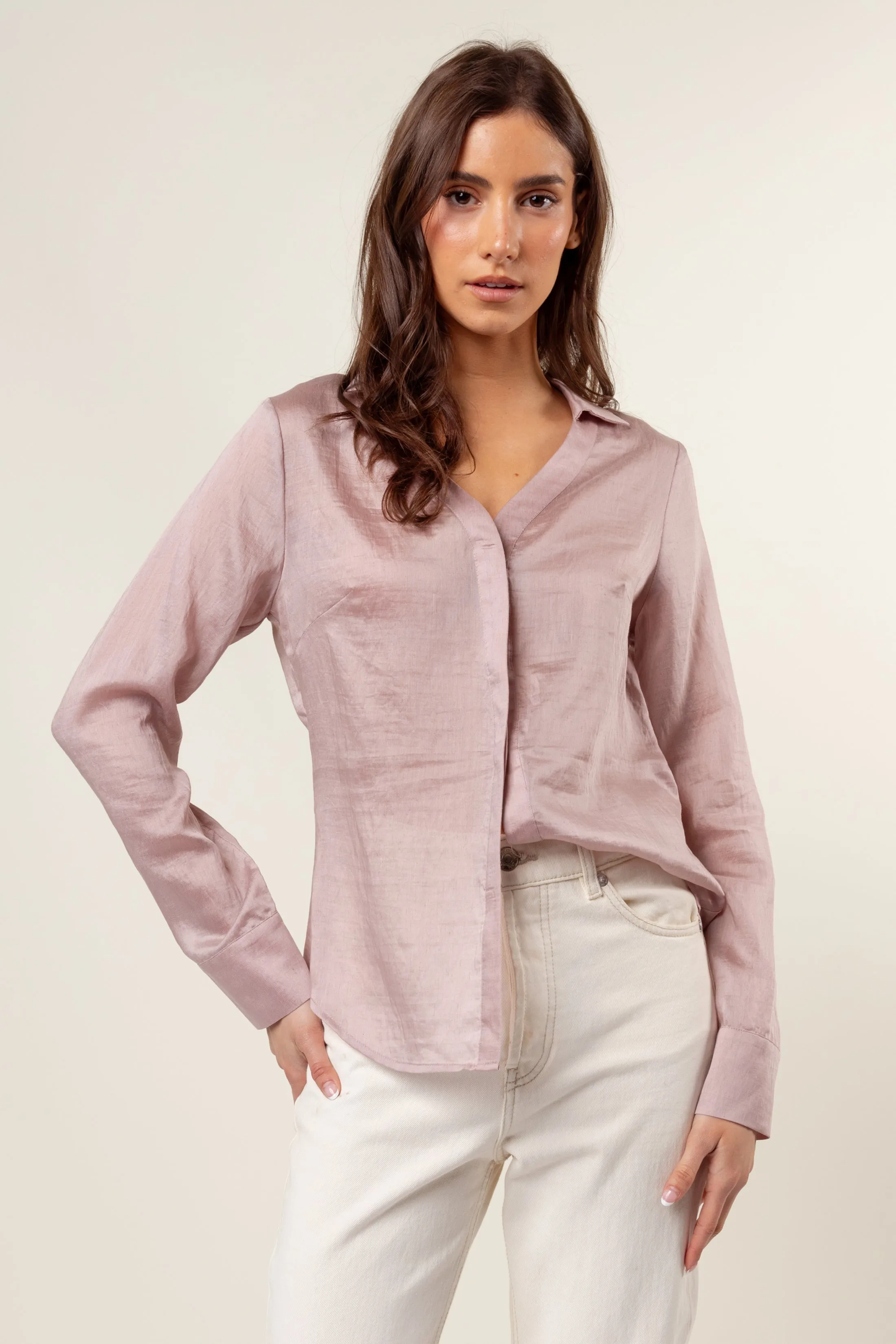 Linen Hidden-placket Blouse