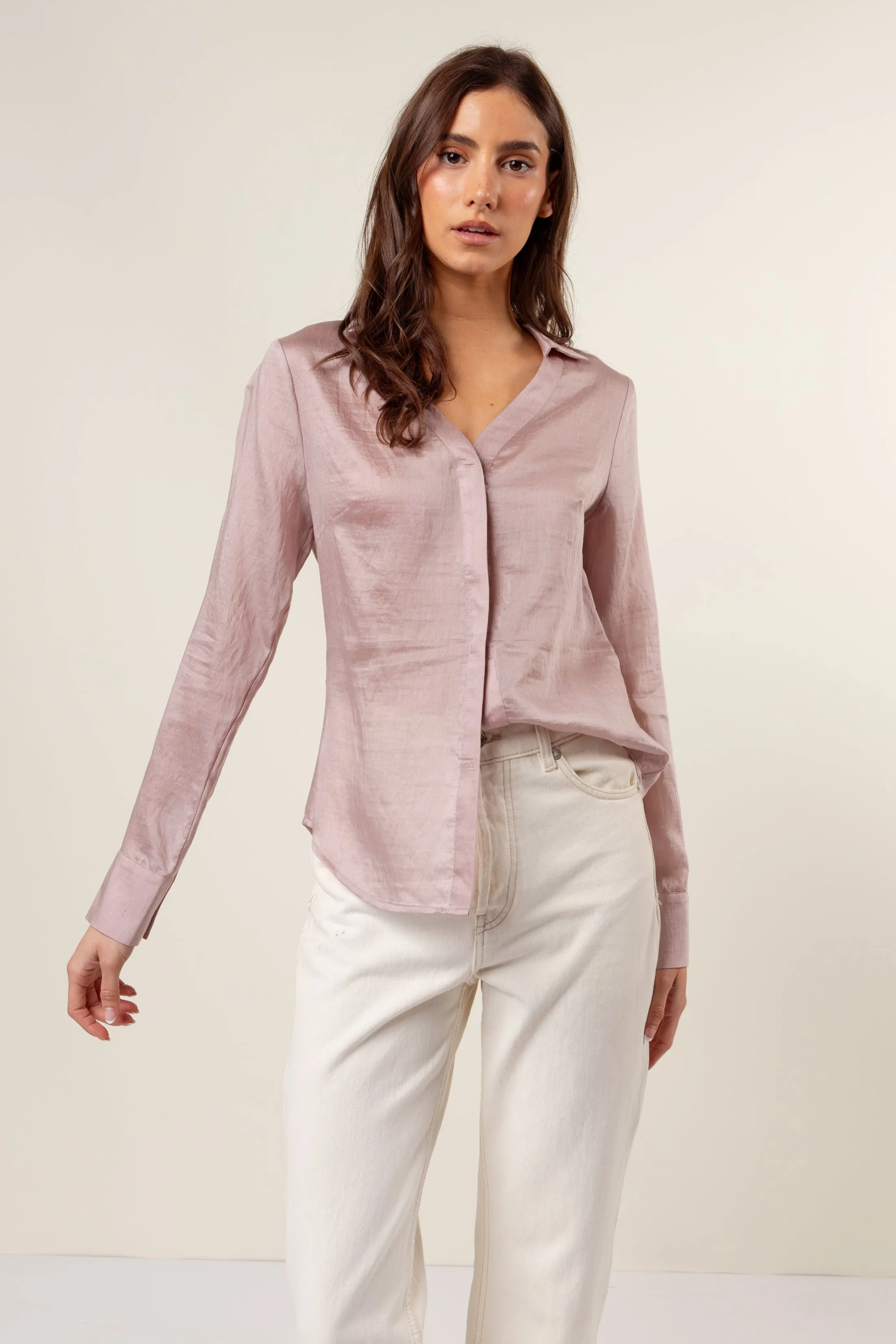Linen Hidden-placket Blouse
