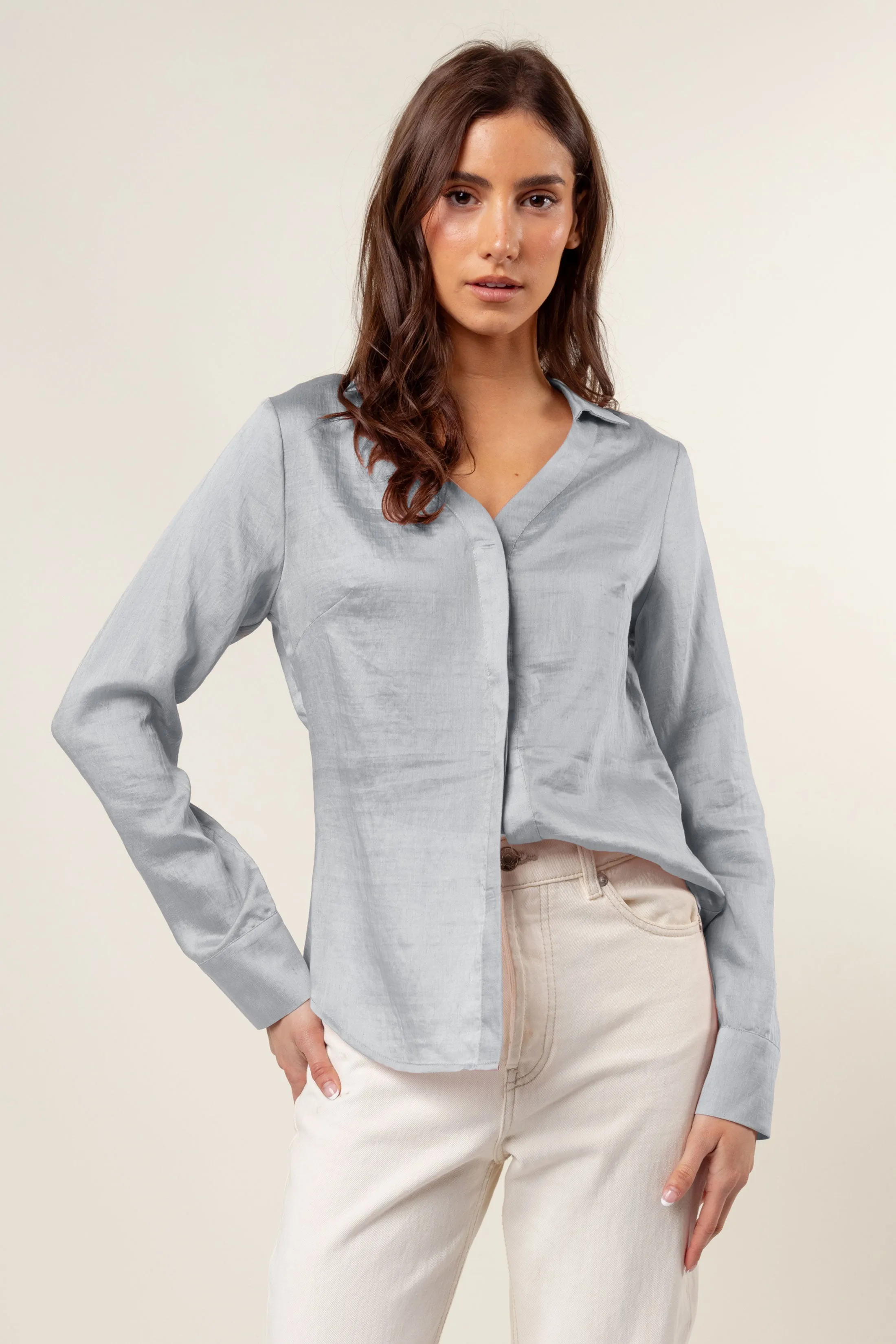 Linen Hidden-placket Blouse