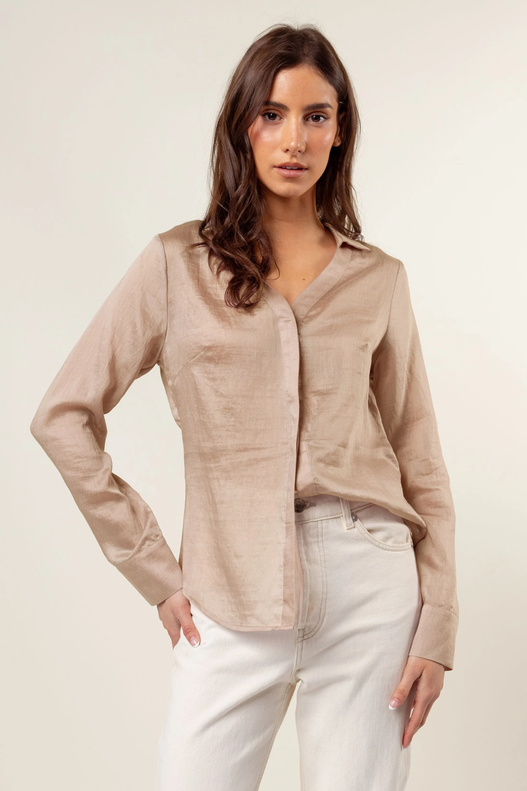 Linen Hidden-placket Blouse