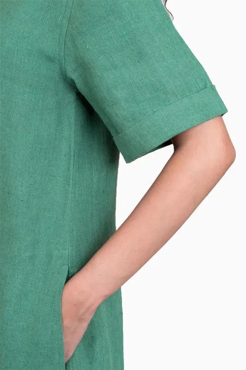Linen Yuri Dress-Midnight Green