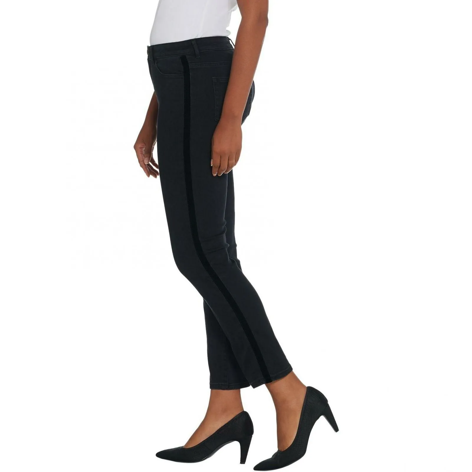 LOGO by Lori Goldstein Straight Leg Tuxedo Stripe Jeans