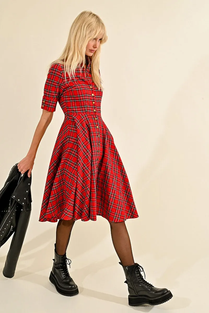 LONG CHECKED SHIRT DRESS
