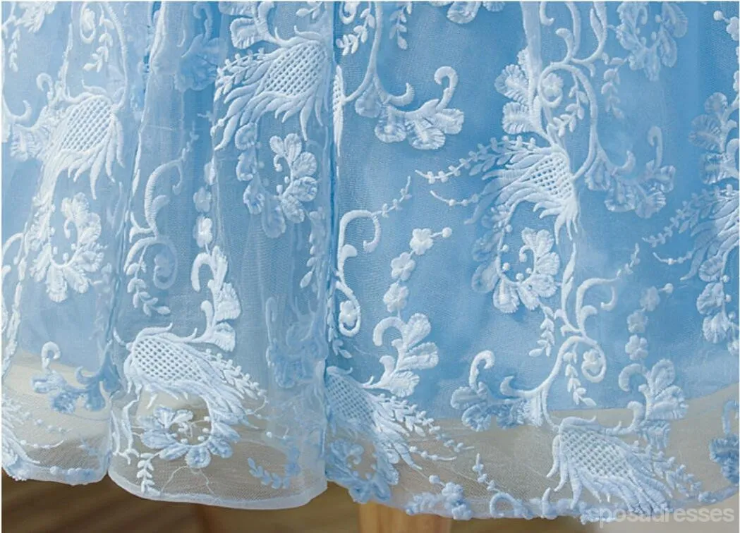 Long Sleeve Blue Open back Lace Cute Homecoming Prom Dresses, Affordable Short Party Prom Dresses, Perfect Homecoming Dresses, CM314