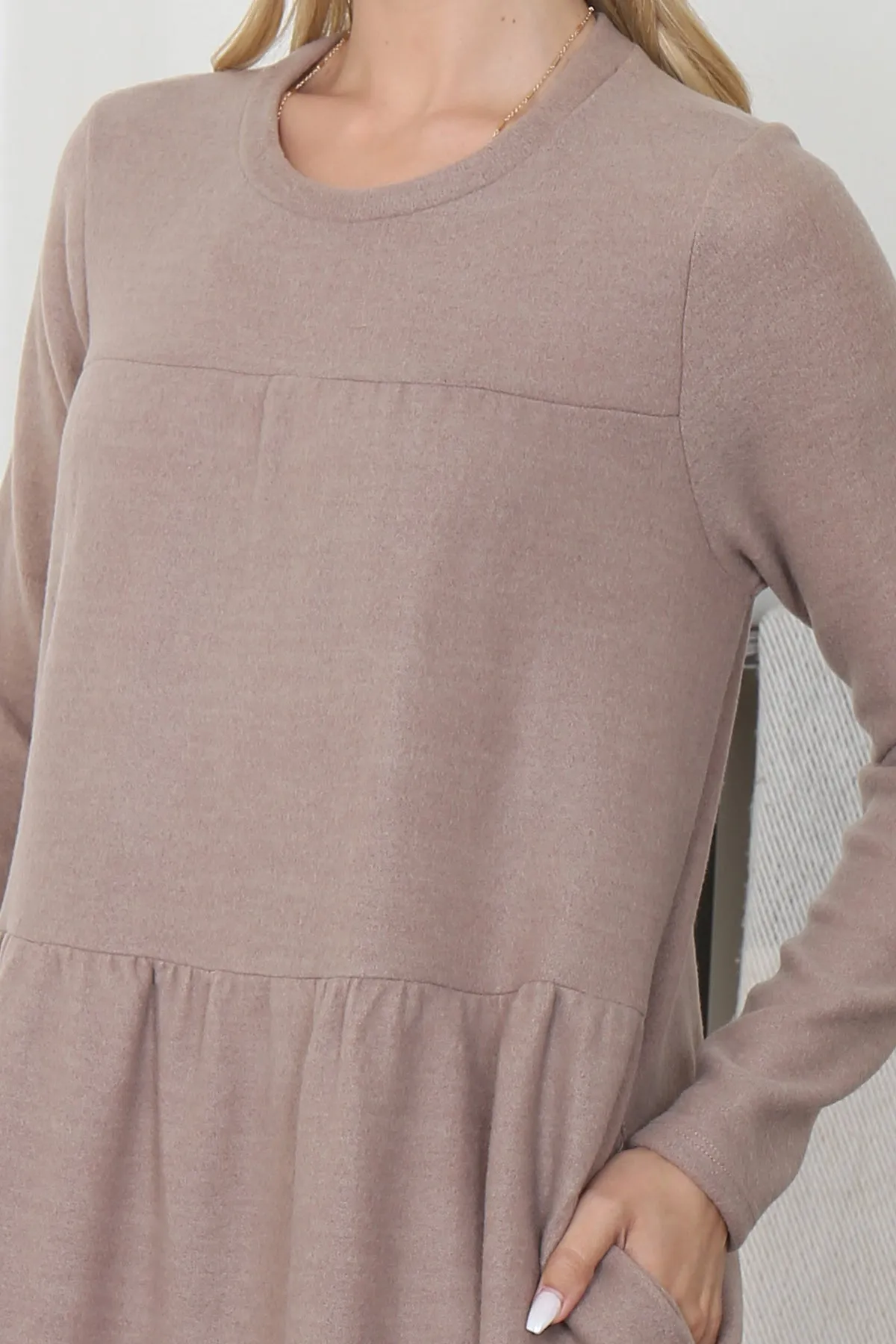 Long Sleeve Tiered Heavy Sweater Brush Dress