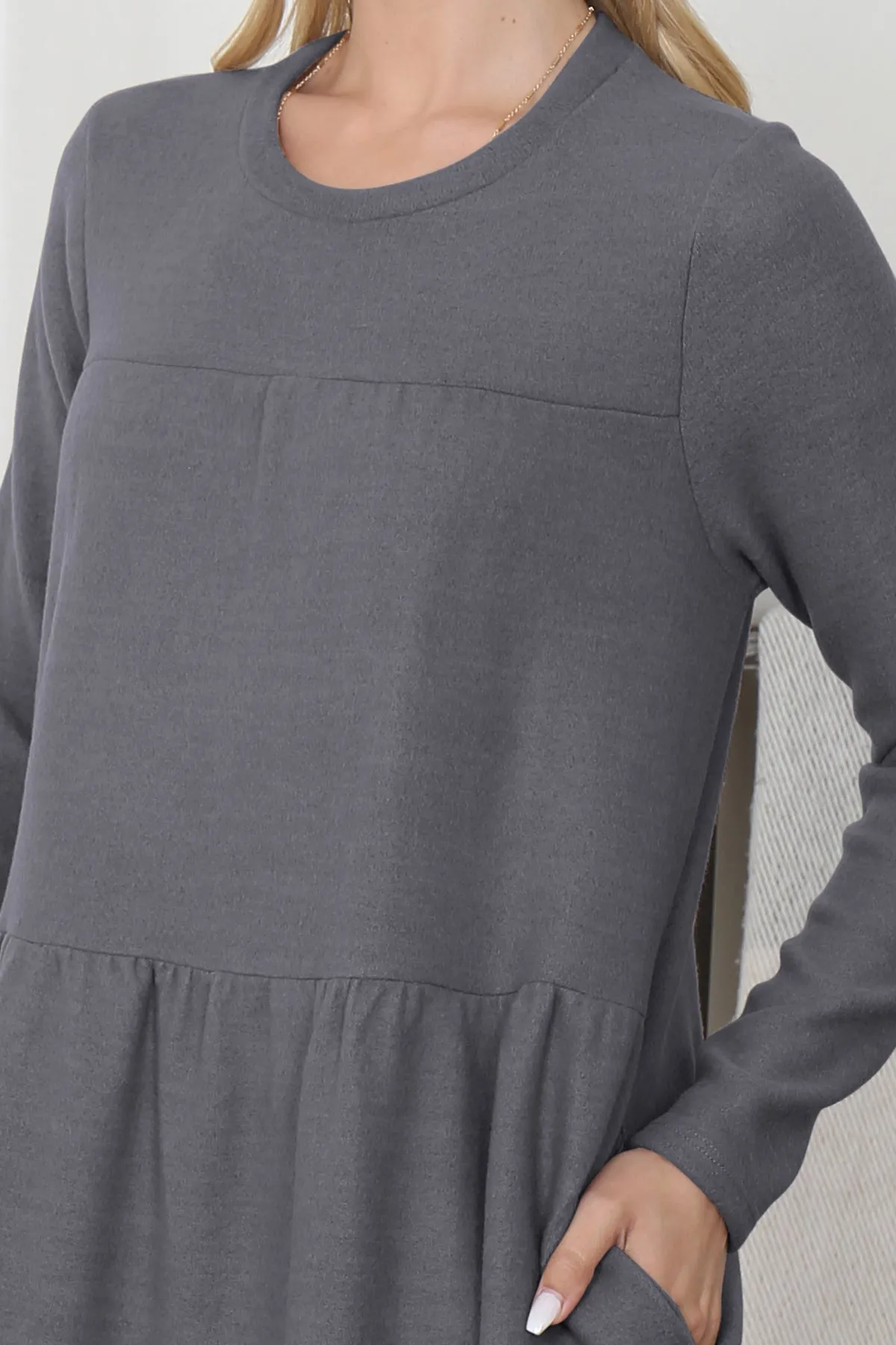 Long Sleeve Tiered Heavy Sweater Brush Dress