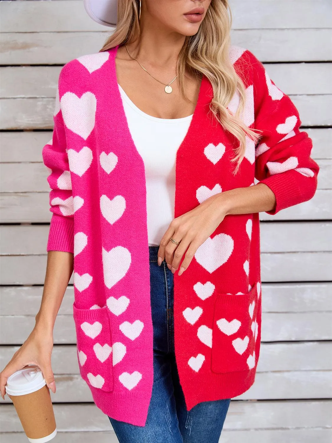 Love Hearts Valentine Long Sleeve Cardigan